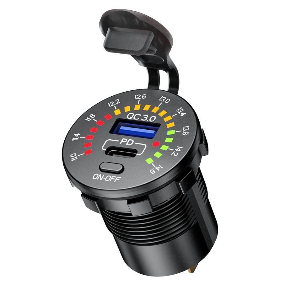 Biketec Motocyklowe Podwójne Gniazdo Usb Typ-C + Usb Qc 3.0 - 40 W Power De