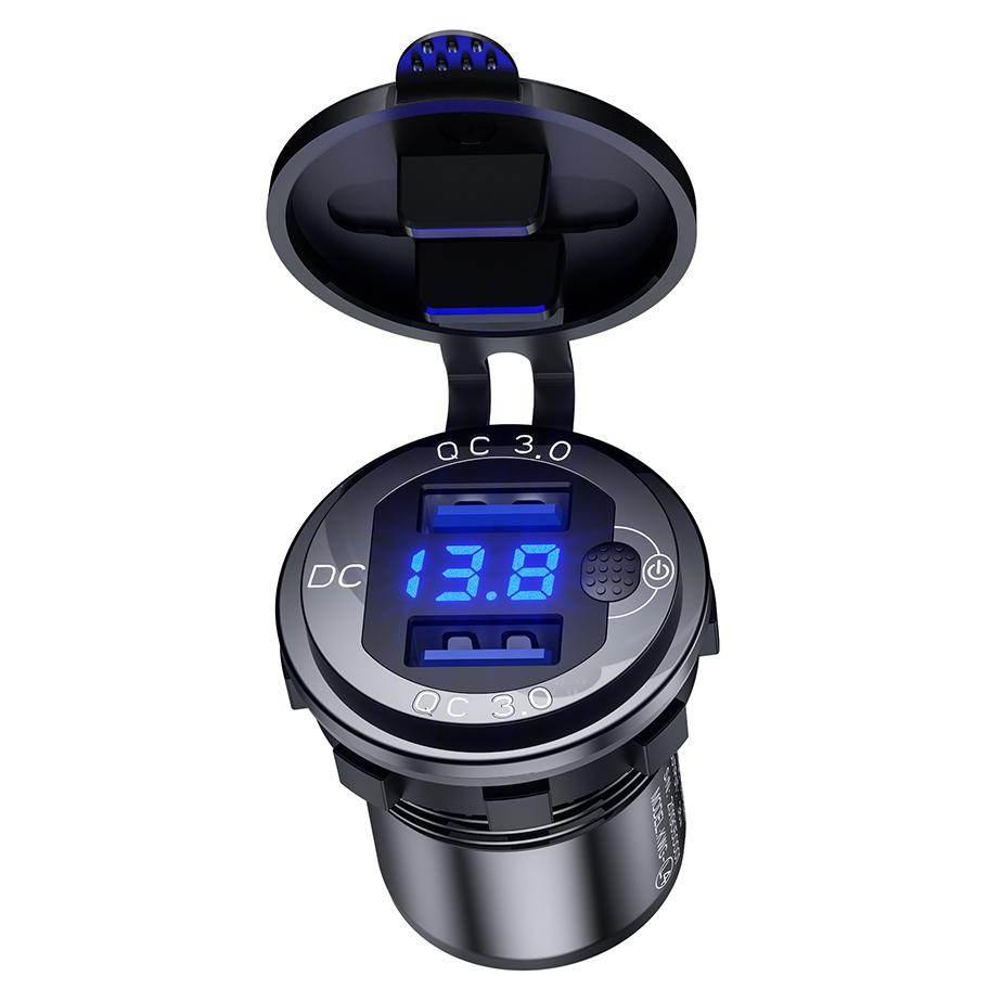 Biketec Motocyklowe Podwójne Gniazdo Usb Qc 3.0 - 36 W Z Woltomierzem Monta