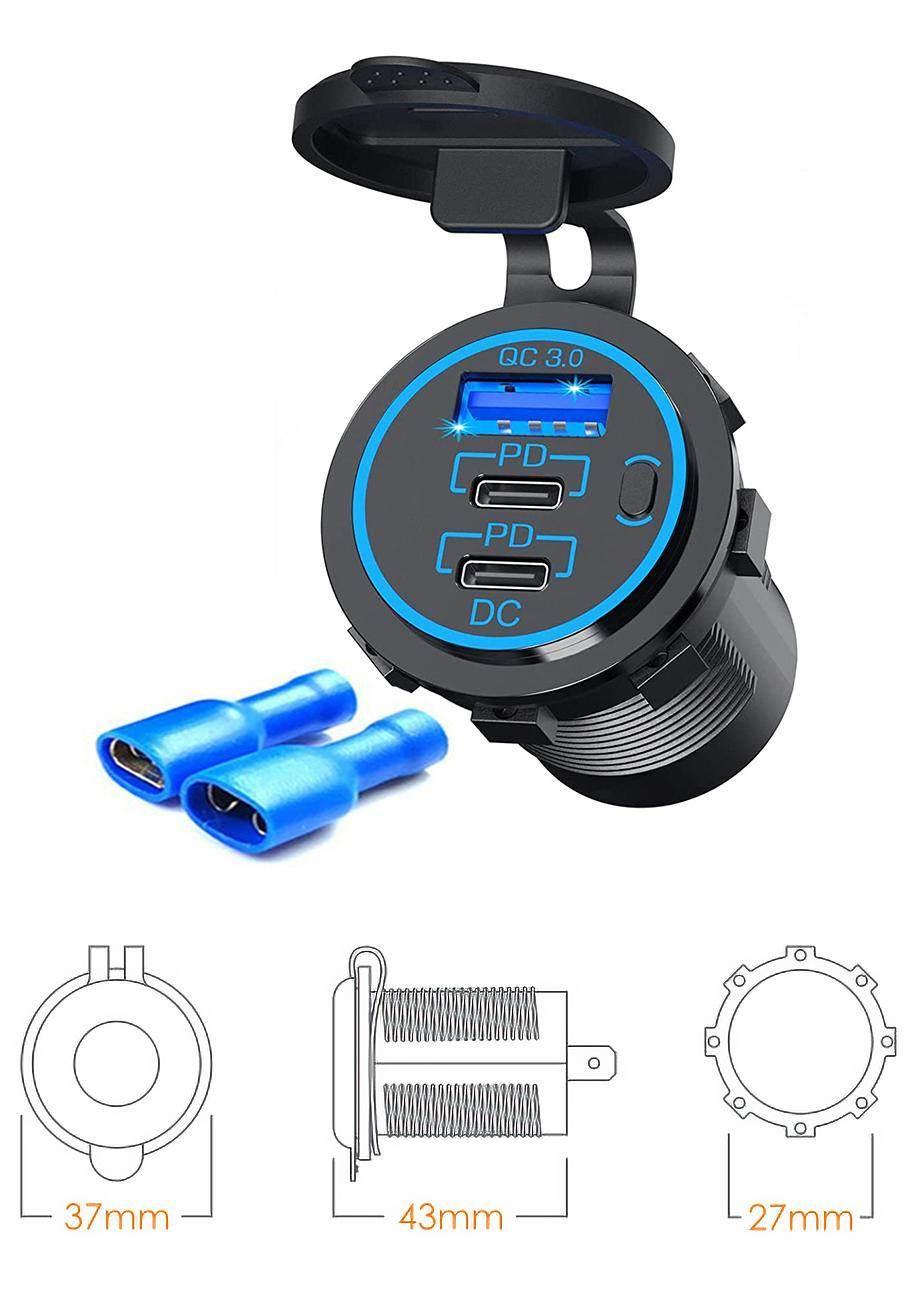 Biketec Motocyklowe Potrójne Gniazdo Usb Qc 3.0 X 1 I Pd X 2 - 54 W Power D