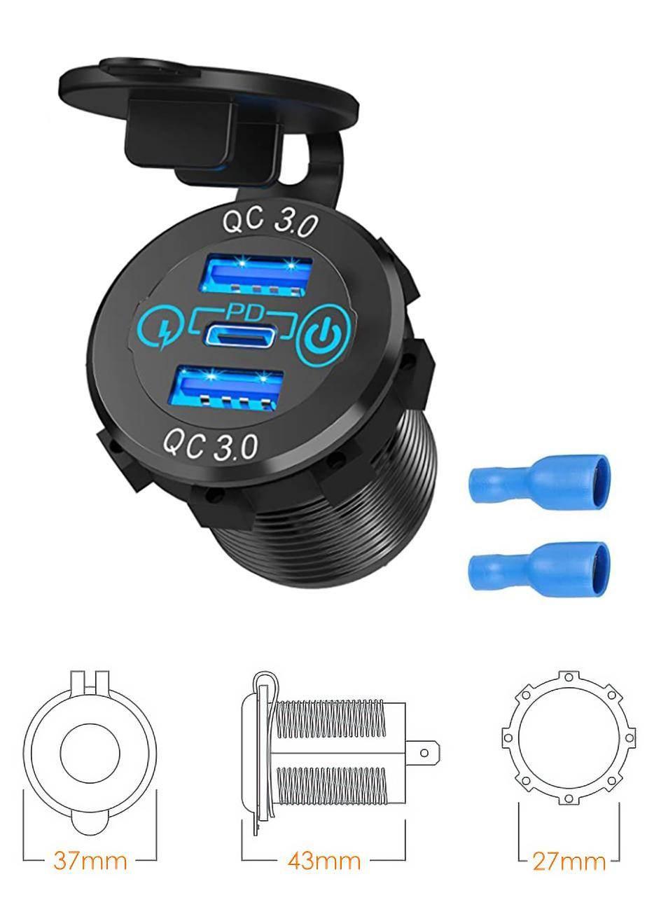 Biketec Motocyklowe Potrójne Gniazdo Usb Qc 3.0 X 2 I Pd X 1 - 54 W Power D