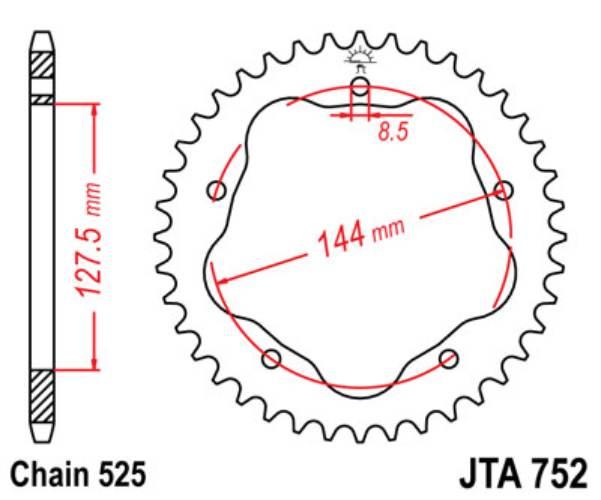 Jt Zębatka Tylna 4320 39 Aluminiowa Ducati 796/848/1100 432039Jt Łańc. 525