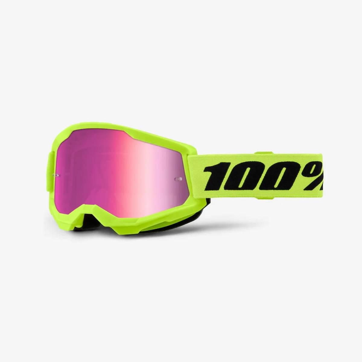 100 Procent Gogle Strata 2 Neon Yellow - Mirror Pink Lens - Kolor Żółty Flu
