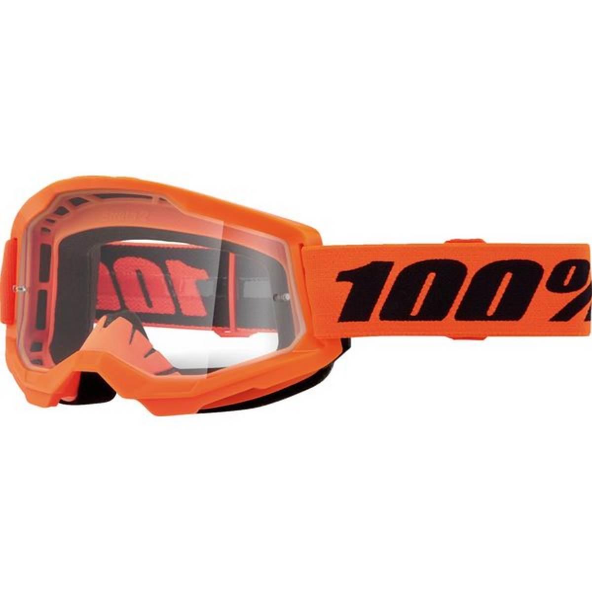 100 Procent Gogle Strata 2 Youth Junior Neon Orange - Clear Lens - Kolor Po