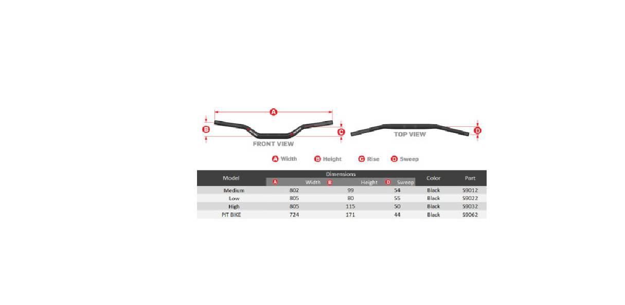 Scar Racing Kierownica Mini Cross I Pit Bike Wysoka 22,2Mm Kolor Czarny - zdjęcie 2