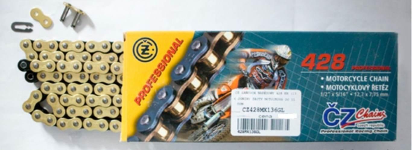 Cz Łańcuch Napędowy 428 Mx 124 Ogniw Złoty Motocross Do 110 Ccm 23,0 Kn + Z