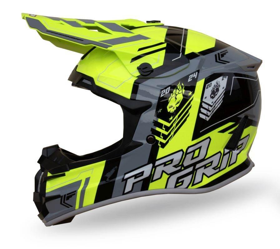 Progrip Kask Cross Pg3080 Spirits Kolor Żółty Fluo Czarny Szary Rozm. S 380