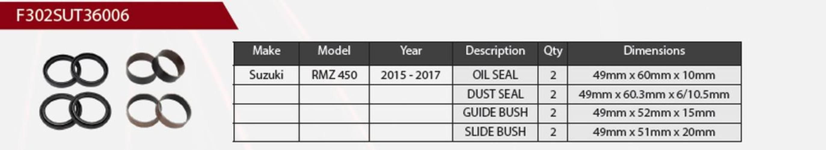 Showa Zestaw Naprawczy Amortyzatora Przedniego Suzuki Rmz 450 '15-'17, Uszc
