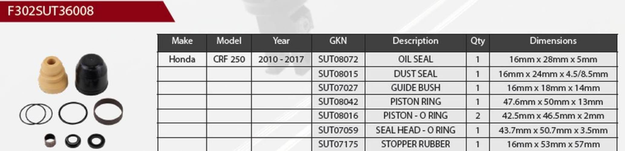 Showa Zestaw Naprawczy Amortyzatora Tylnego Honda Crf 250 '10-'17 Service K