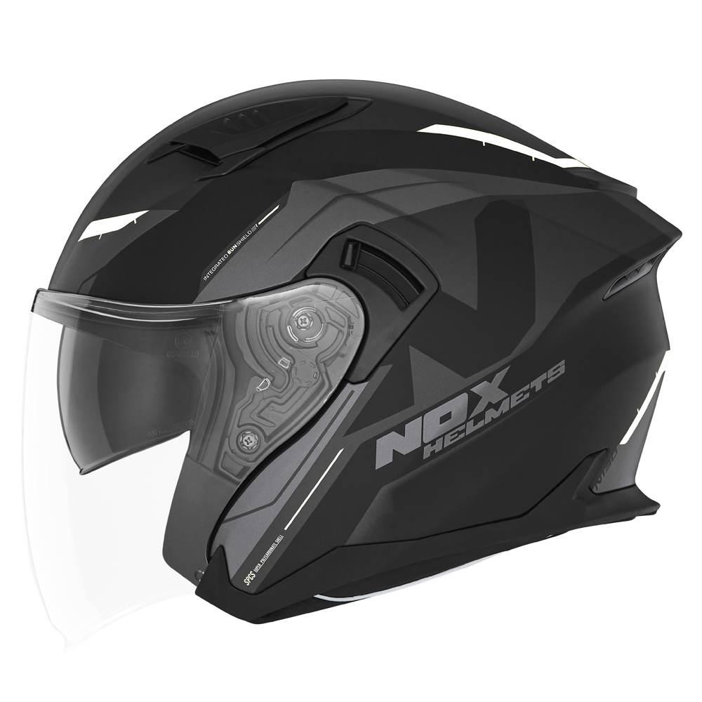 Nox Kask Otwarty Jet Z Blendą N130 Klint Kolor Czarny/Szary/Biały Mat Rozmi