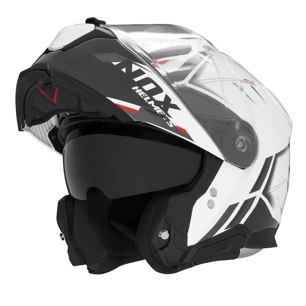 Nox Kask Szczękowy Flip-Up Z Blendą N967 Synchro Kolor Biały/Czerwony Rozmi