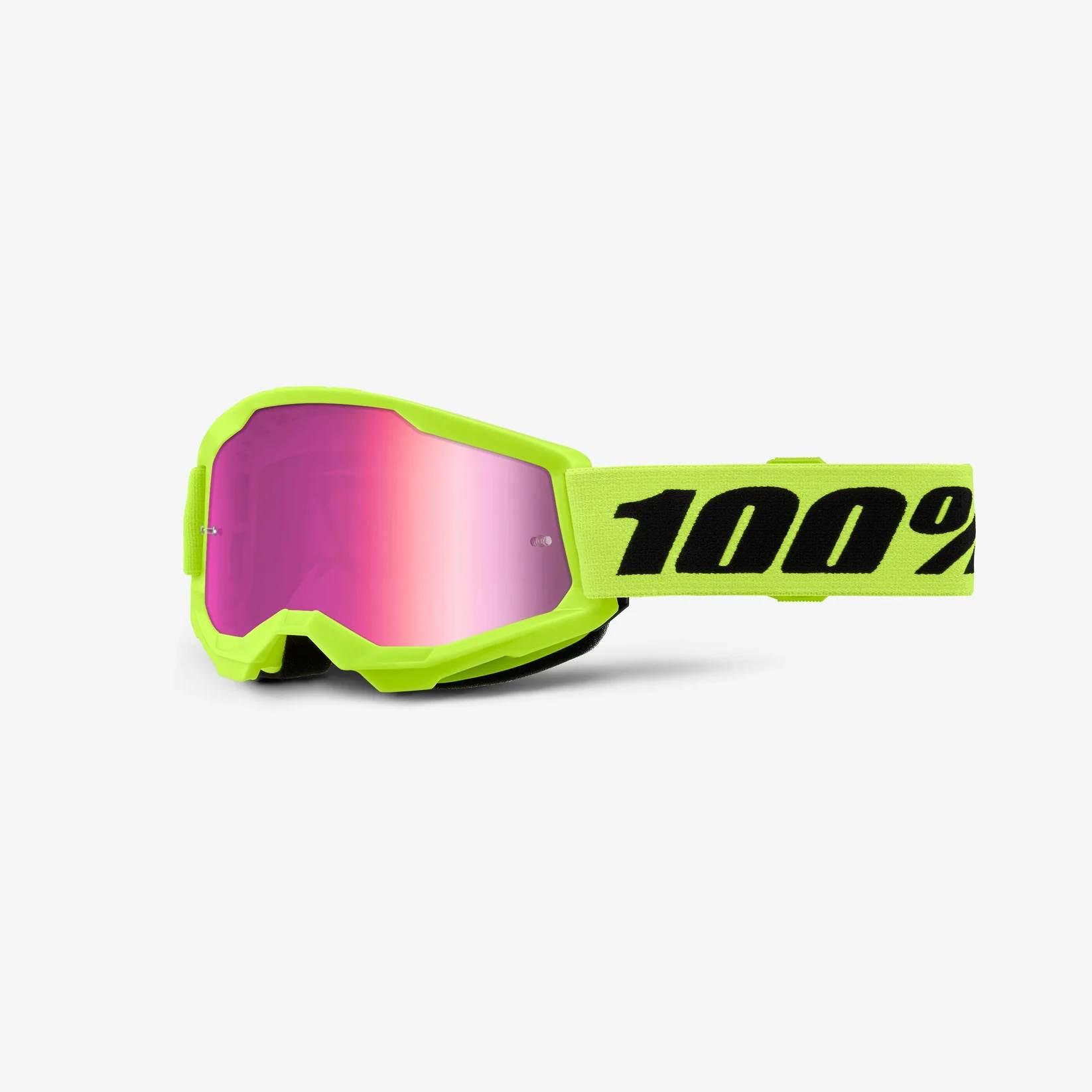 100 Procent Gogle Strata 2 Youth Junior Neon Yellow - Mirror Pink Lens - Ko