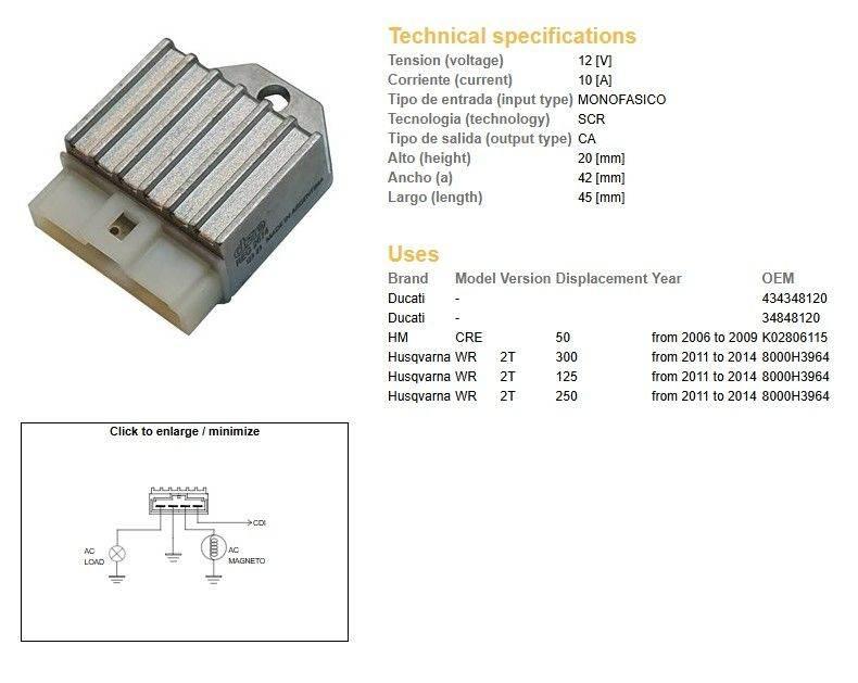Dze Regulator Napięcia Husqvarna Wr 125/250/300 '11-'14 Oem 8000H3964 12A