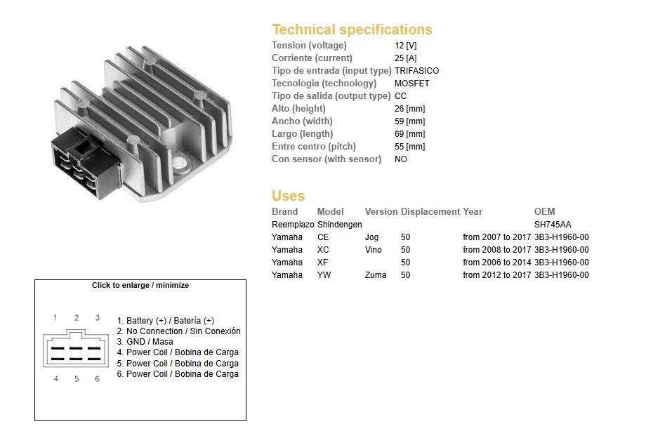 Dze Regulator Napięcia Yamaha Ce 50 Jog '07-'17; Xc 50 Vino '08-'14; Xf 50