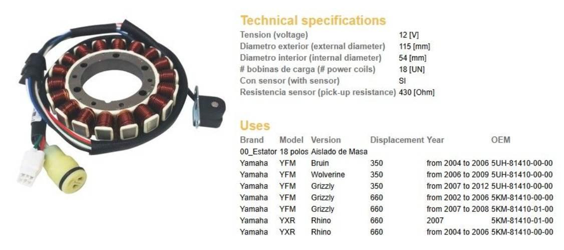 Dze Uzwojenie Alternatora Stator Yamaha Yfm 350 Bruin '04-'06; Yfm 350 Wolv