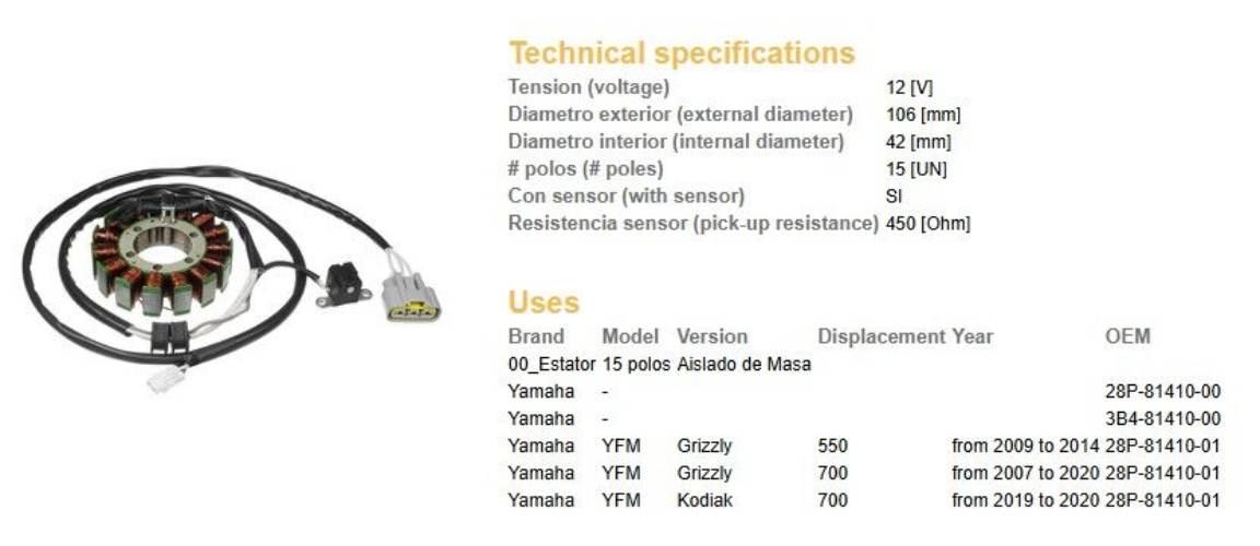 Dze Uzwojenie Alternatora Stator Yamaha Yfm 550 Grizzly '09-'14; Yfm 700 Gr