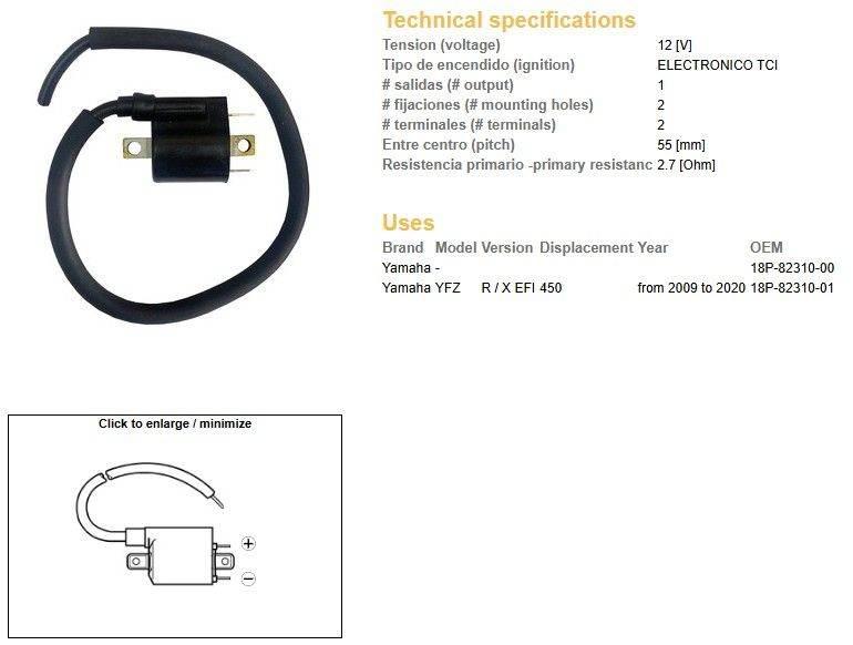 Dze Cewka Zapłonowa Yamaha Yfz 450R '09-'20 Oem 18P-82310-00
