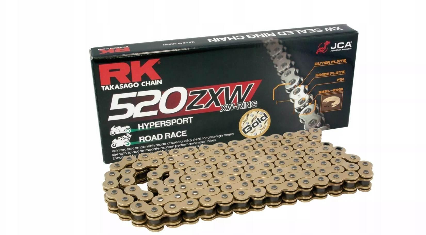 Rk Łańcuch Napędowy 520Zxw-122 Xw-Ring Zakuwka Clf W Zestawie Kolor Złoty P