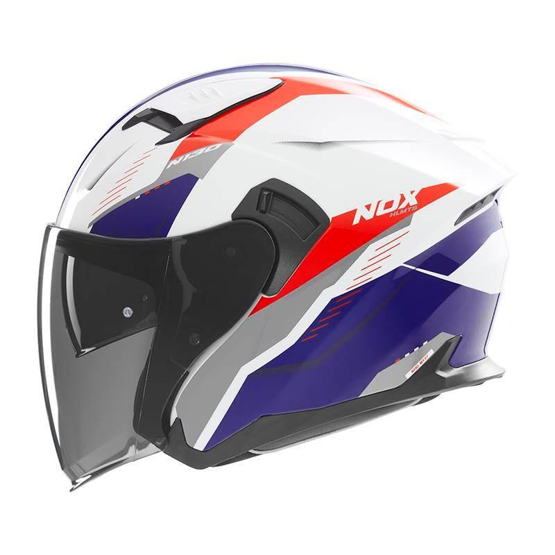 Nox Kask Otwarty Jet Z Blendą N130 Myst Kolor Biały/Niebieski/Czerwony Rozm