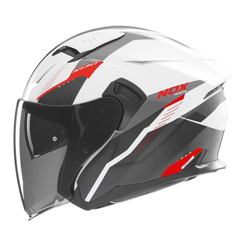 Nox Kask Otwarty Jet Z Blendą N130 Myst Kolor Biały/Czarny/Czerwony Rozmiar