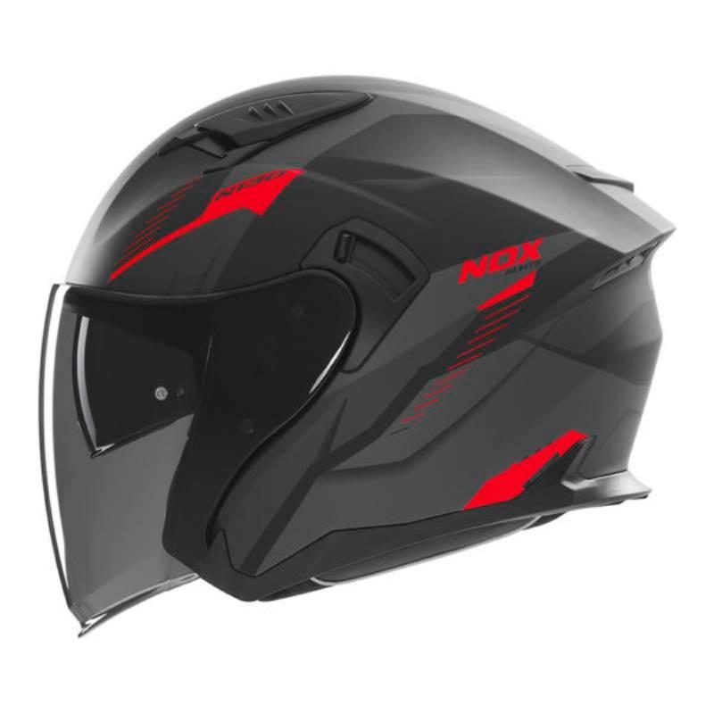 Nox Kask Otwarty Jet Z Blendą N130 Myst Kolor Czarny/Czerwony Mat Rozmiar L