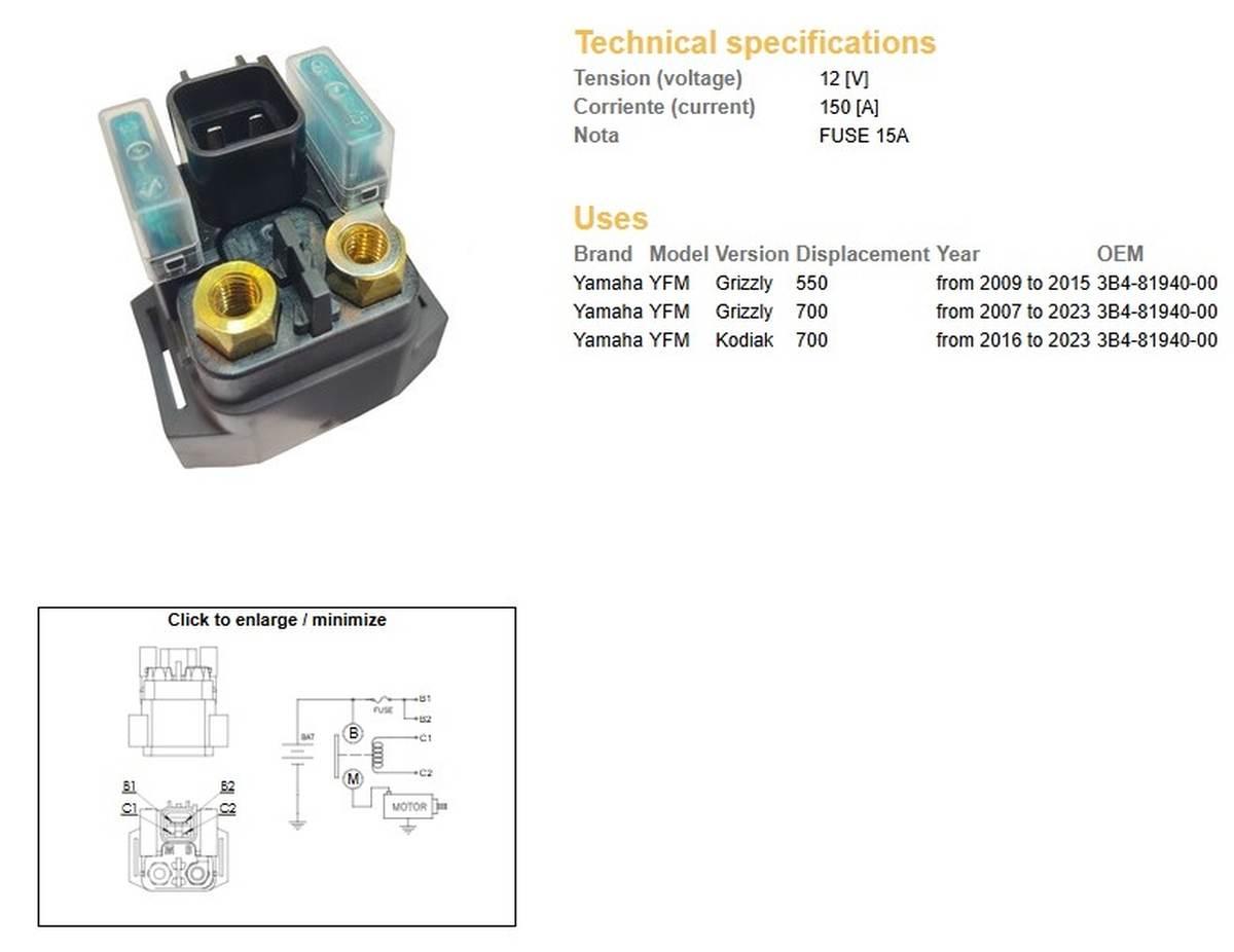 Dze Przekaźnik Rozrusznika Yamaha Yfm 550 Grizzly '09-'15; Yfm 700 Gryzzly