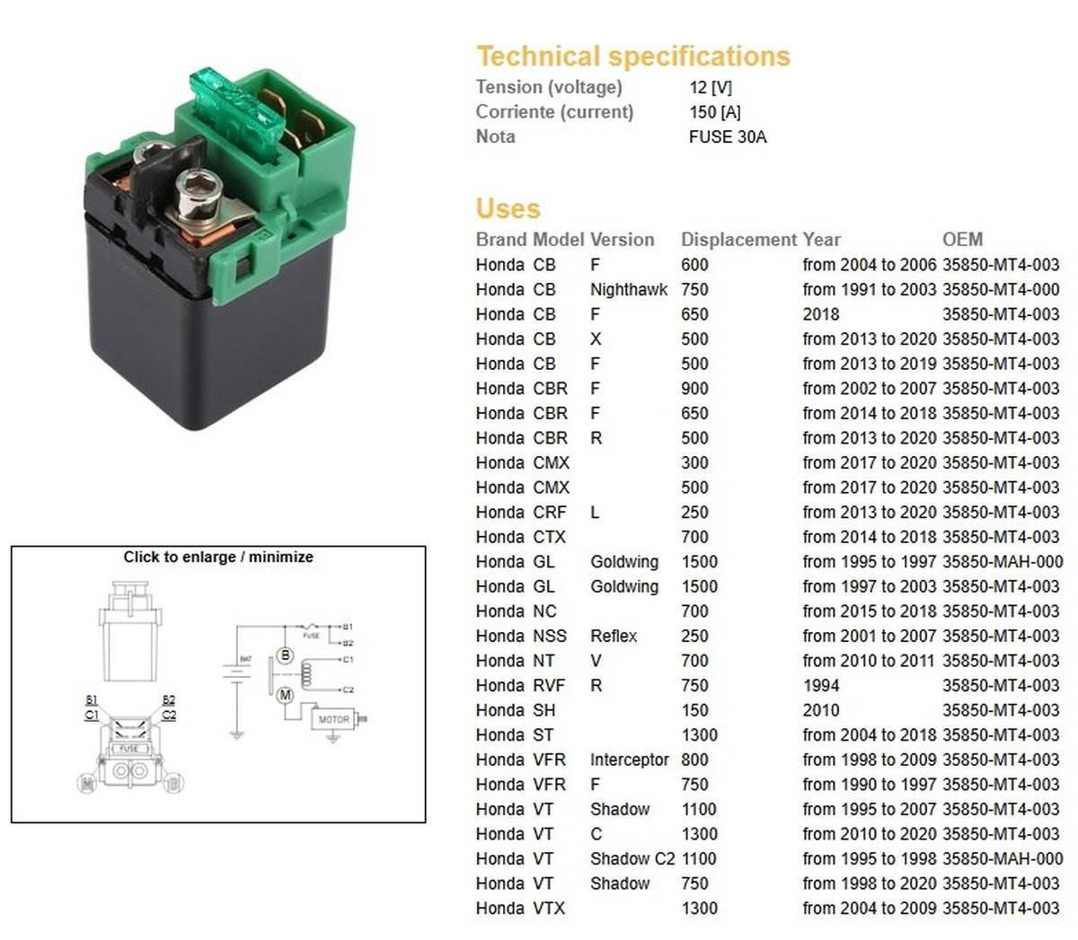 Dze Przekaźnik Rozrusznika Honda Cb 500/600/650/750; Cbr 500/650/900; Nt; V