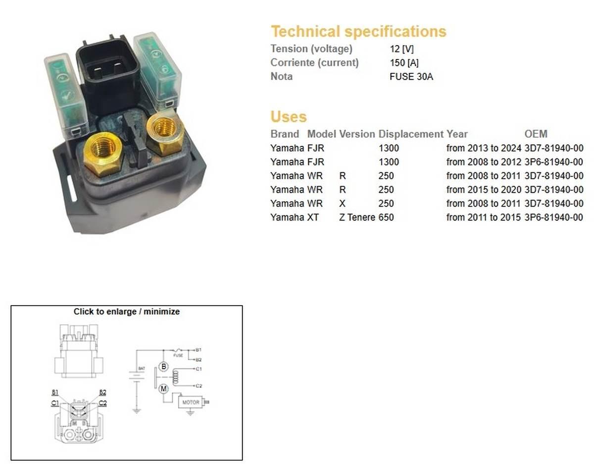 Dze Przekaźnik Rozrusznika Yamaha Wr 250R '08-'20; Xtz 660 Tenere '11-'15;