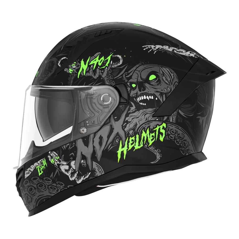 Nox Kask Integralny Full Face Z Blendą N401 Zumbi Kolor Czarny/Zielony Fluo