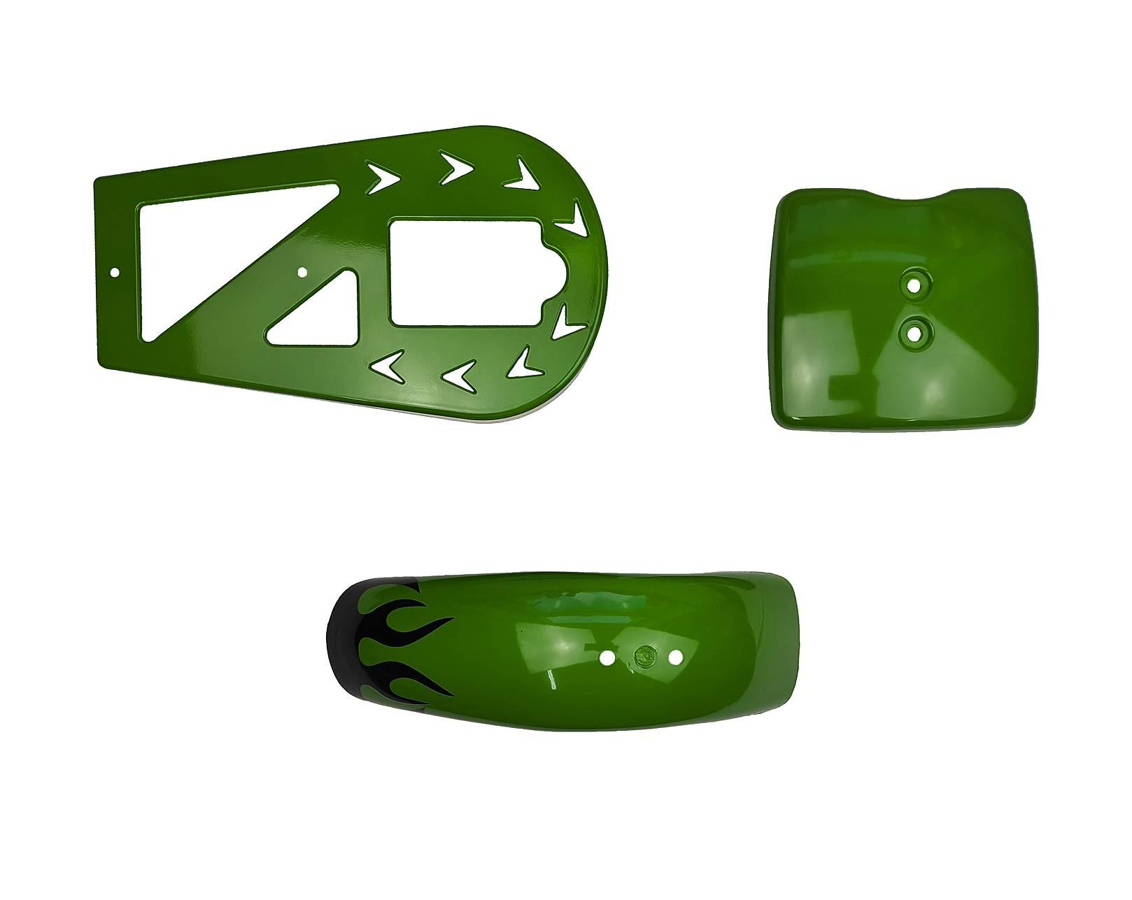 Plastiki owiewki kpl siedzenie pocket bike mini cross dirt bike zielone płomienie - zdjęcie 3