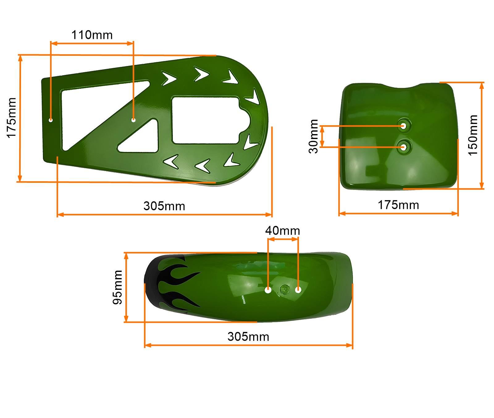 Plastiki owiewki kpl siedzenie pocket bike mini cross dirt bike zielone płomienie - zdjęcie 5