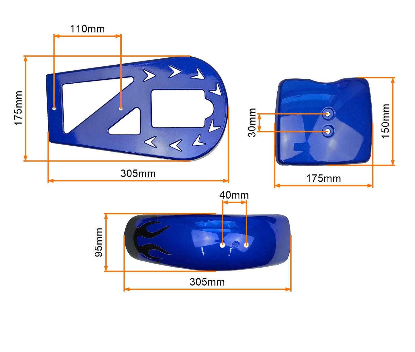 Plastiki owiewki kpl siedzenie pocket bike mini cross dirt bike niebieskie płomienie - zdjęcie 2