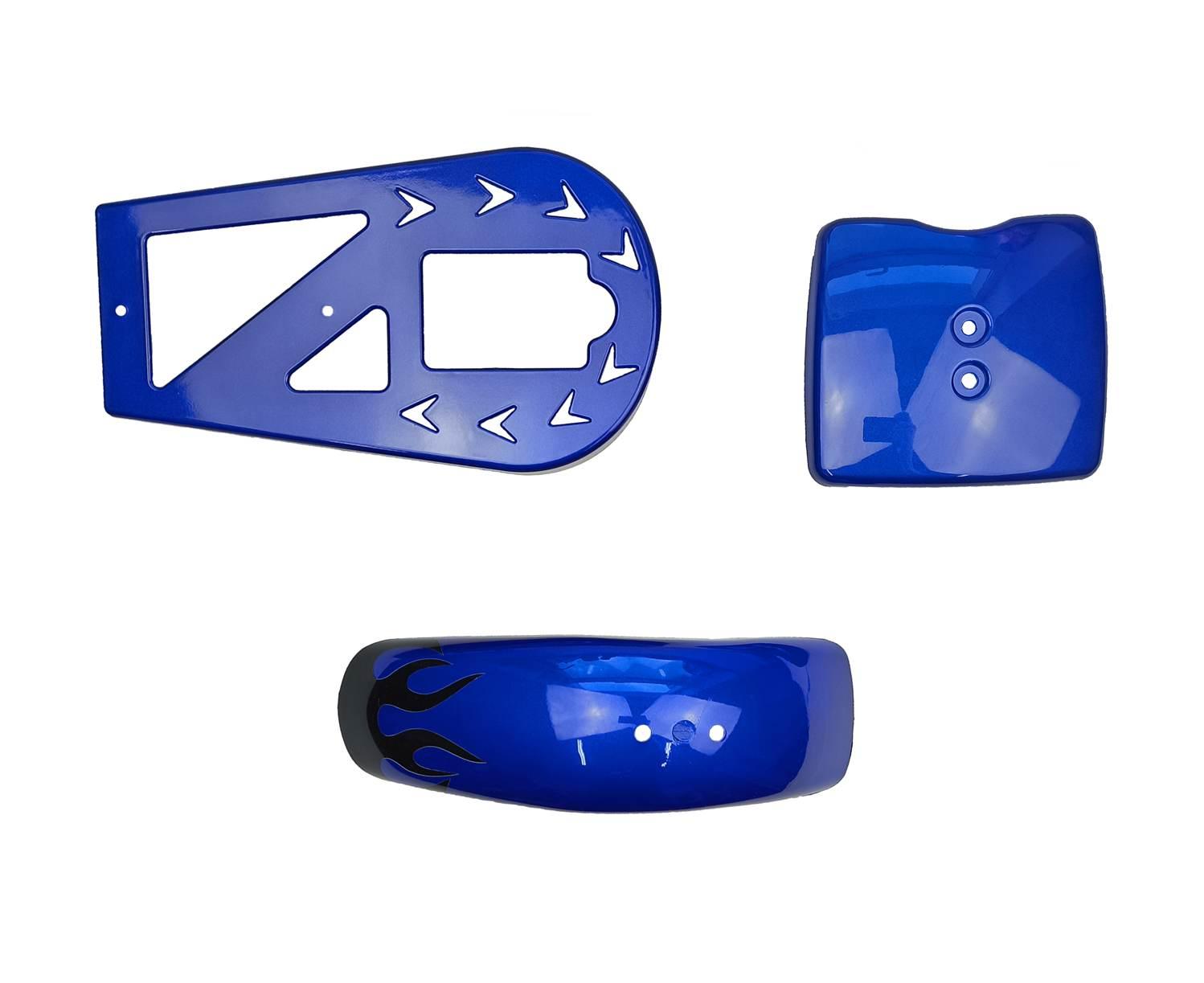 Plastiki owiewki kpl siedzenie pocket bike mini cross dirt bike niebieskie płomienie - zdjęcie 4