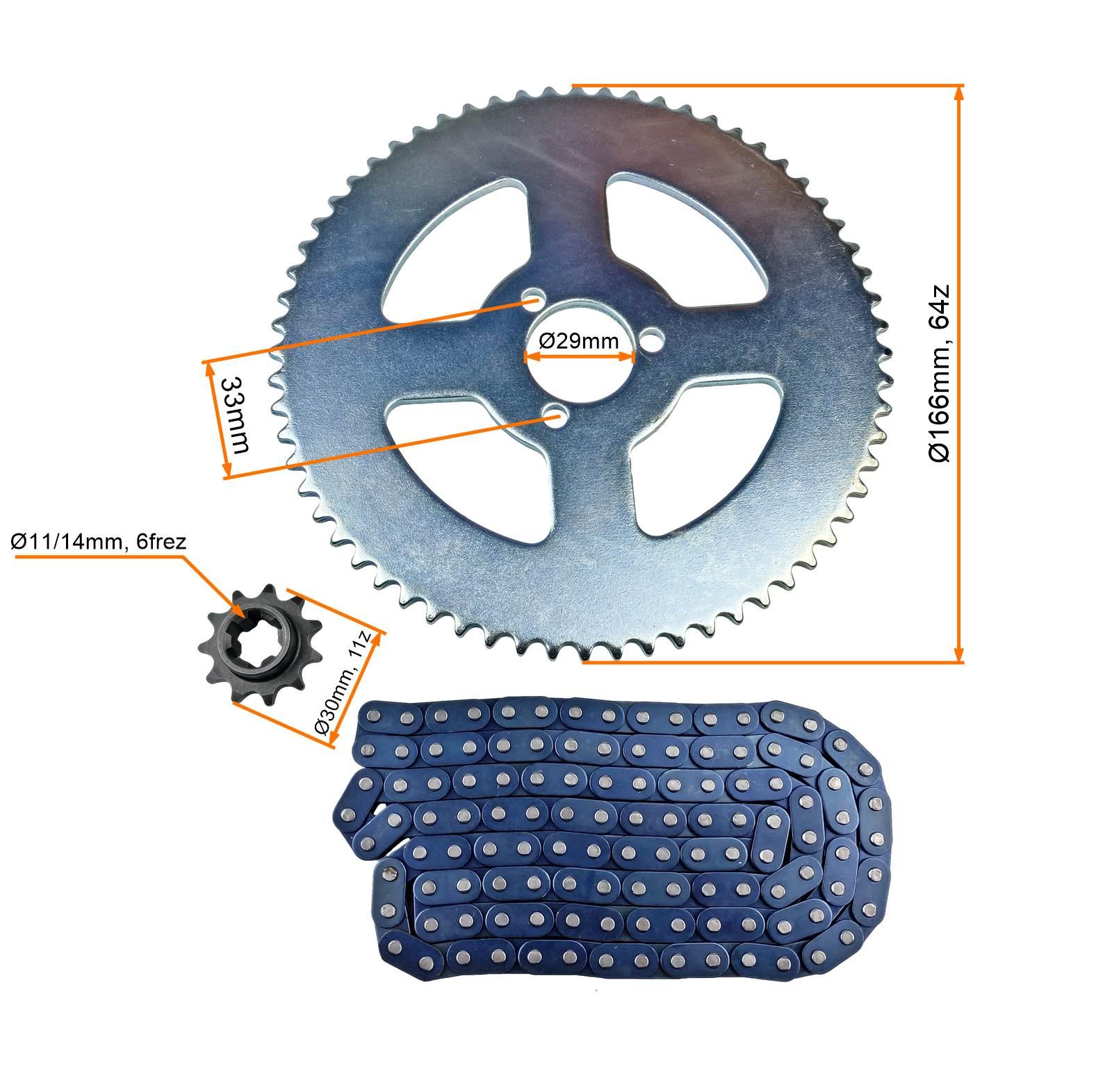 Zestaw napędowy pocket bike cross pitbike zębatki 11z+64z 29mm łańcuch t8f-118l - zdjęcie 3