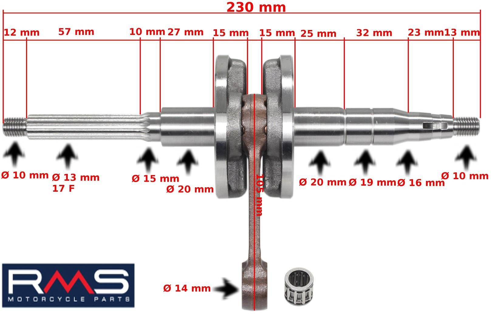 Wał Korbowy Minarelli Horizontal 50 Pin 10Mm Rms Pasuje Do: Aprilia-Area/Gu - zdjęcie 2