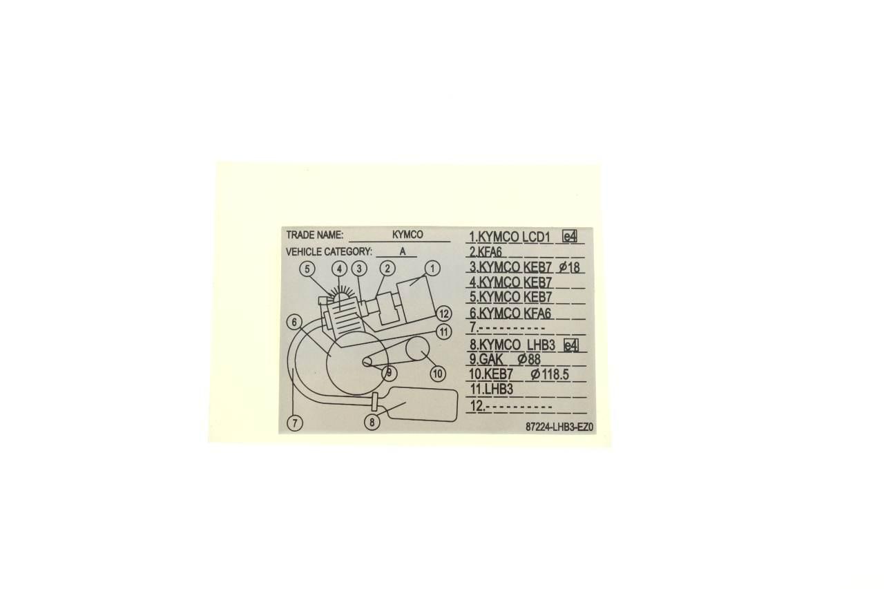 Naklejka informacyjna kymco super 8 87224-LHB3-EZ0-T01
