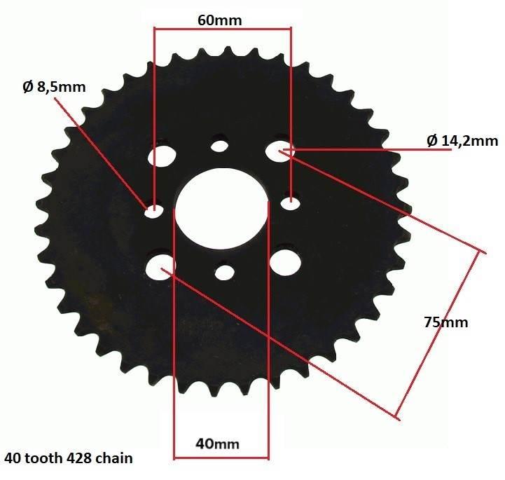 Zębatka tylna 40 zębów, łańcuch 428 bashan (otw. cent. 40.5mm - zdjęcie 2