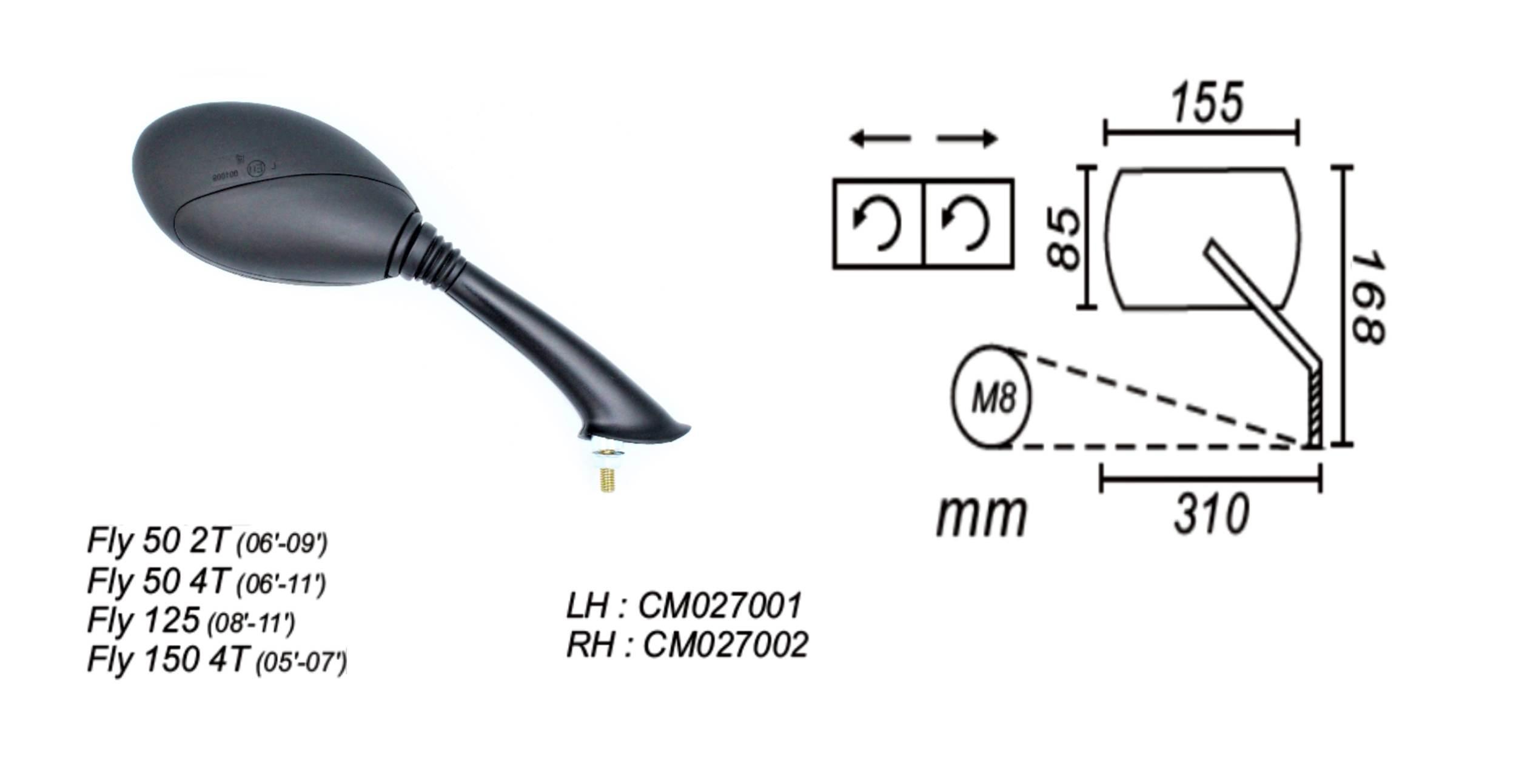Lusterko prawe piaggio fly 50/125/150 2005-2011 power force PF 12 277 0530 - zdjęcie 2