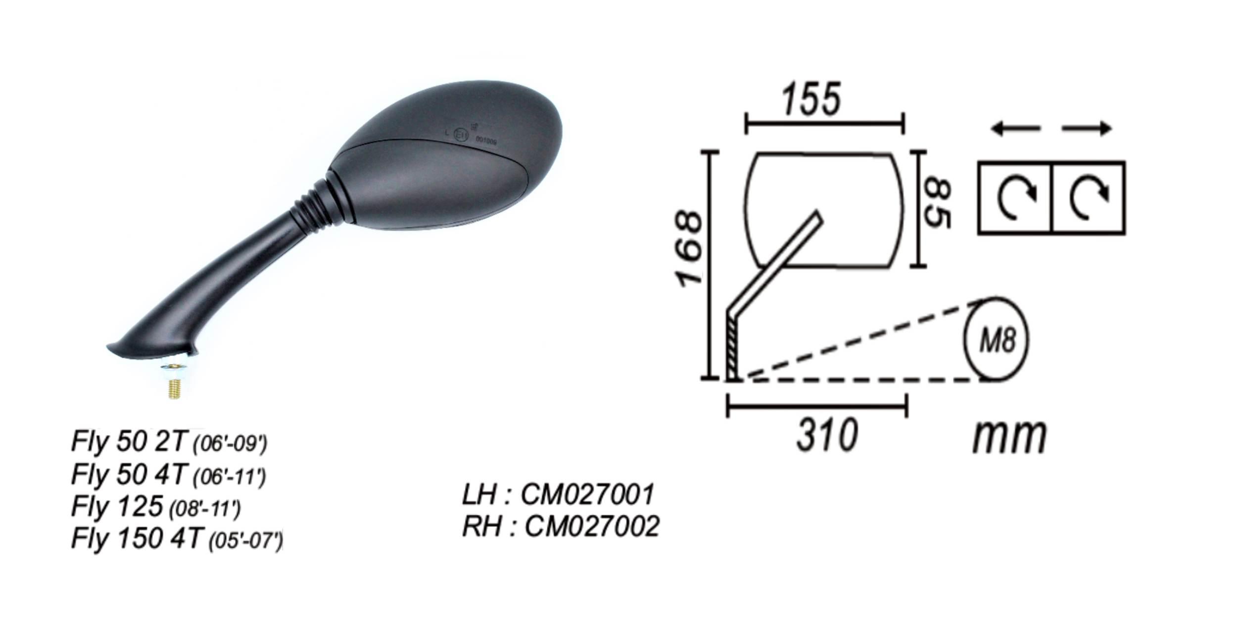 Lusterko lewe piaggio fly 50/125/150 2005-2011 power force PF 12 276 0530 - zdjęcie 2