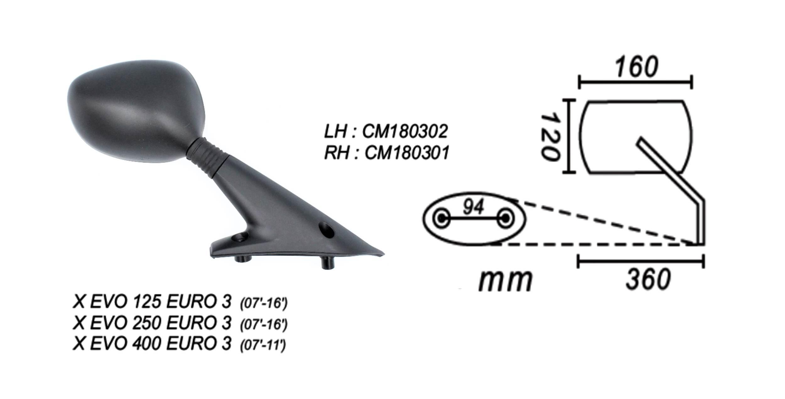 Lusterko prawe piaggio x evo 125/250/400 2007-2016 power force - zdjęcie 2