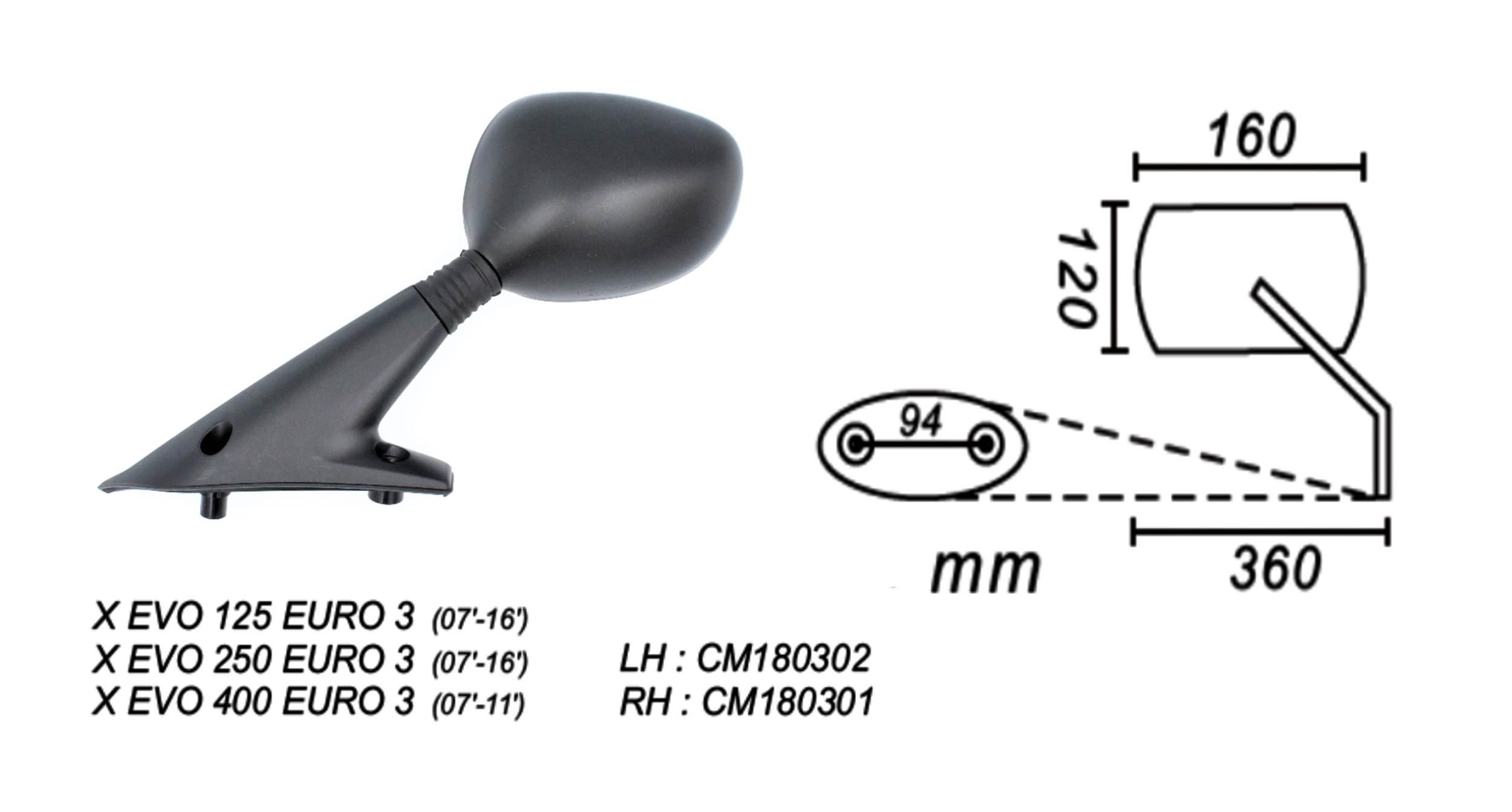 Lusterko lewe piaggio x evo 125/250/400 2007-2016 power force - zdjęcie 2