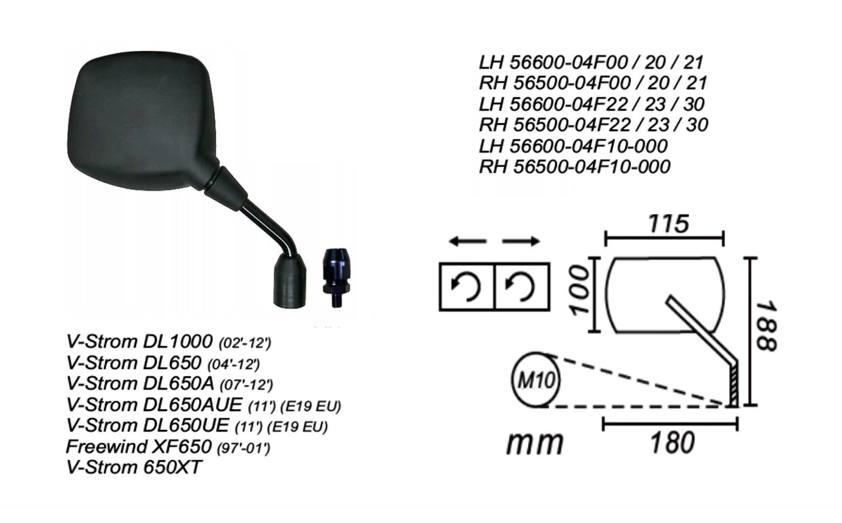 Lusterko prawe suzuki v-strom 650/1000 2002-12 xf650 1997-01 power force - zdjęcie 2