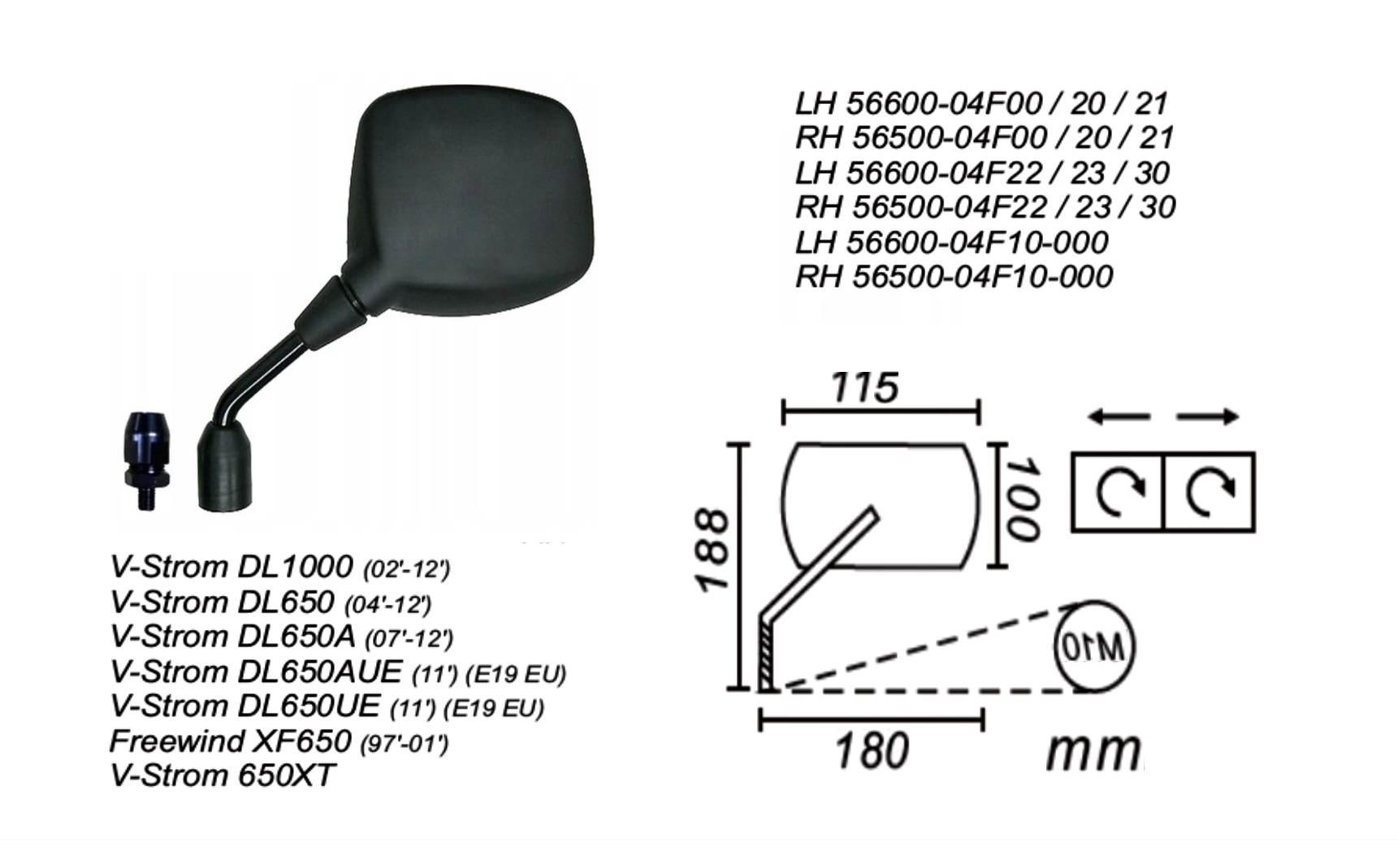 Lusterko lewe suzuki v-strom 650/1000 2002-12 xf650 1997-01 power force - zdjęcie 2