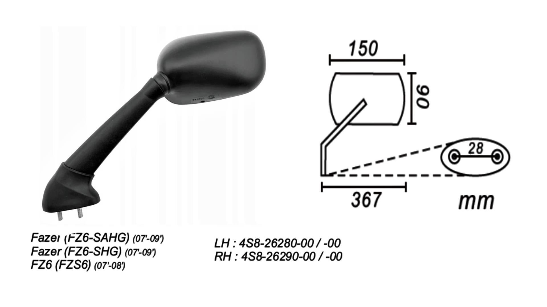 Lusterko lewe yamaha fazer fz6-s ahg 2007-2009 power force PF 12 276 1531 - zdjęcie 2