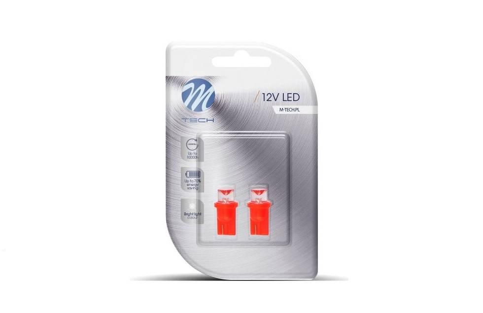 Żarówka 2x dioda led l006a w5w walcowana czerwona m-tech LB006AR