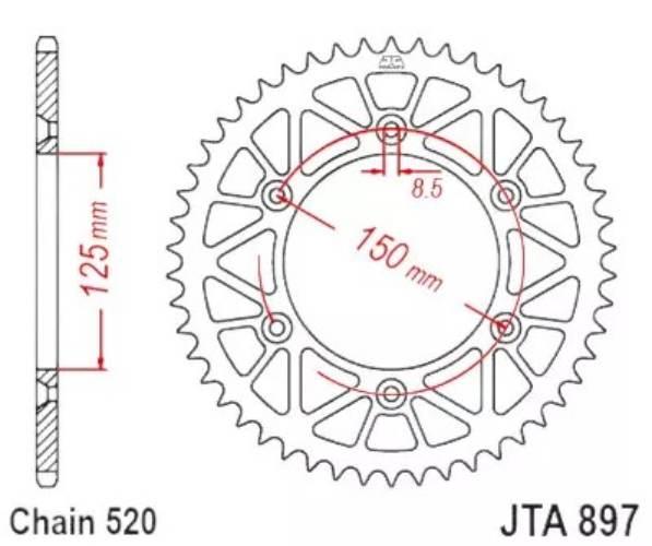 Zębatka napędzana hybrydowa stal/alu jt jtx897.50org, 50z rozmiar 520 - zdjęcie 2