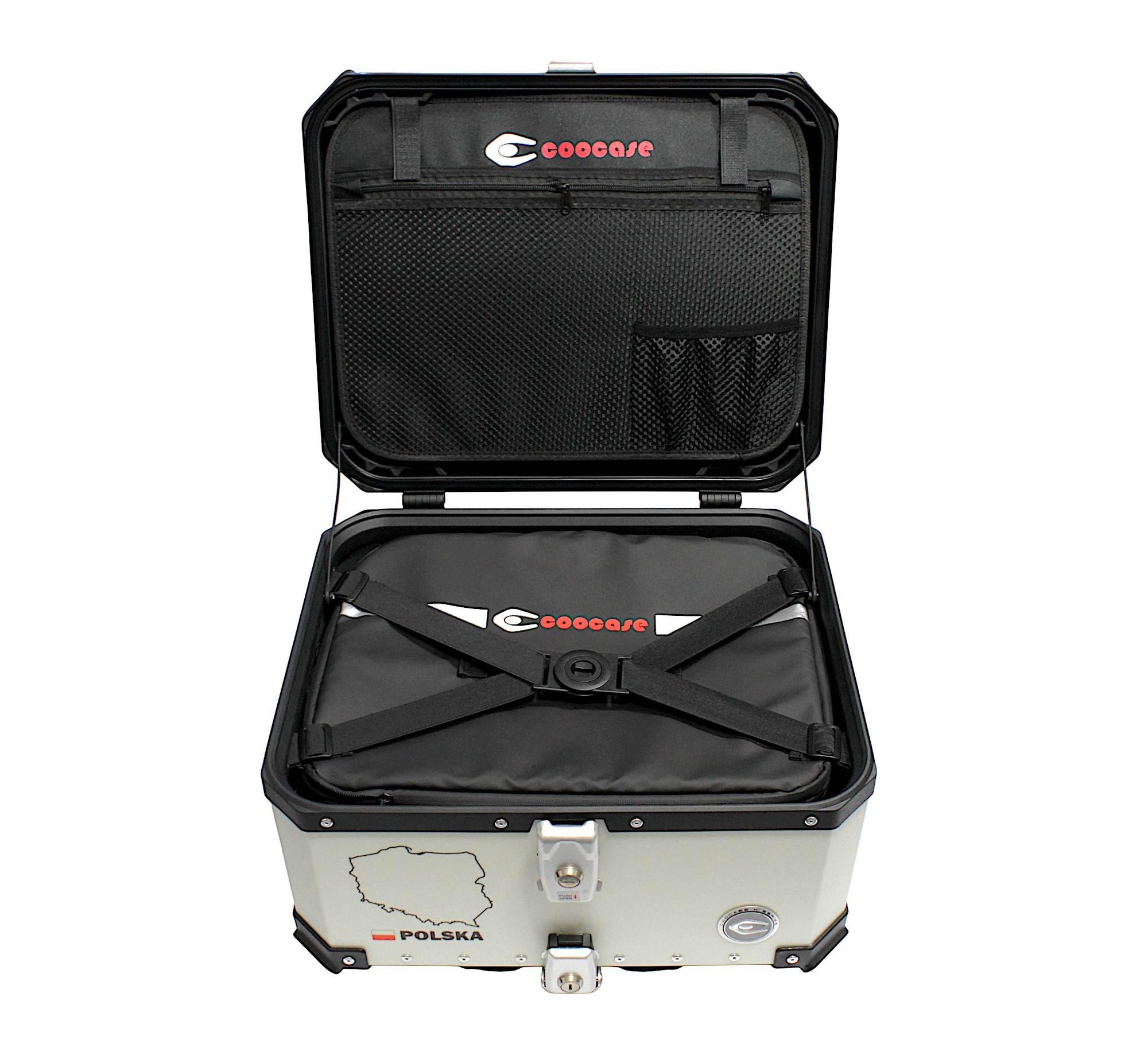 Kufer centralny aluminiowy coocase 55l srebrny z mapą pl + torbą wewnętrzną - zdjęcie 4
