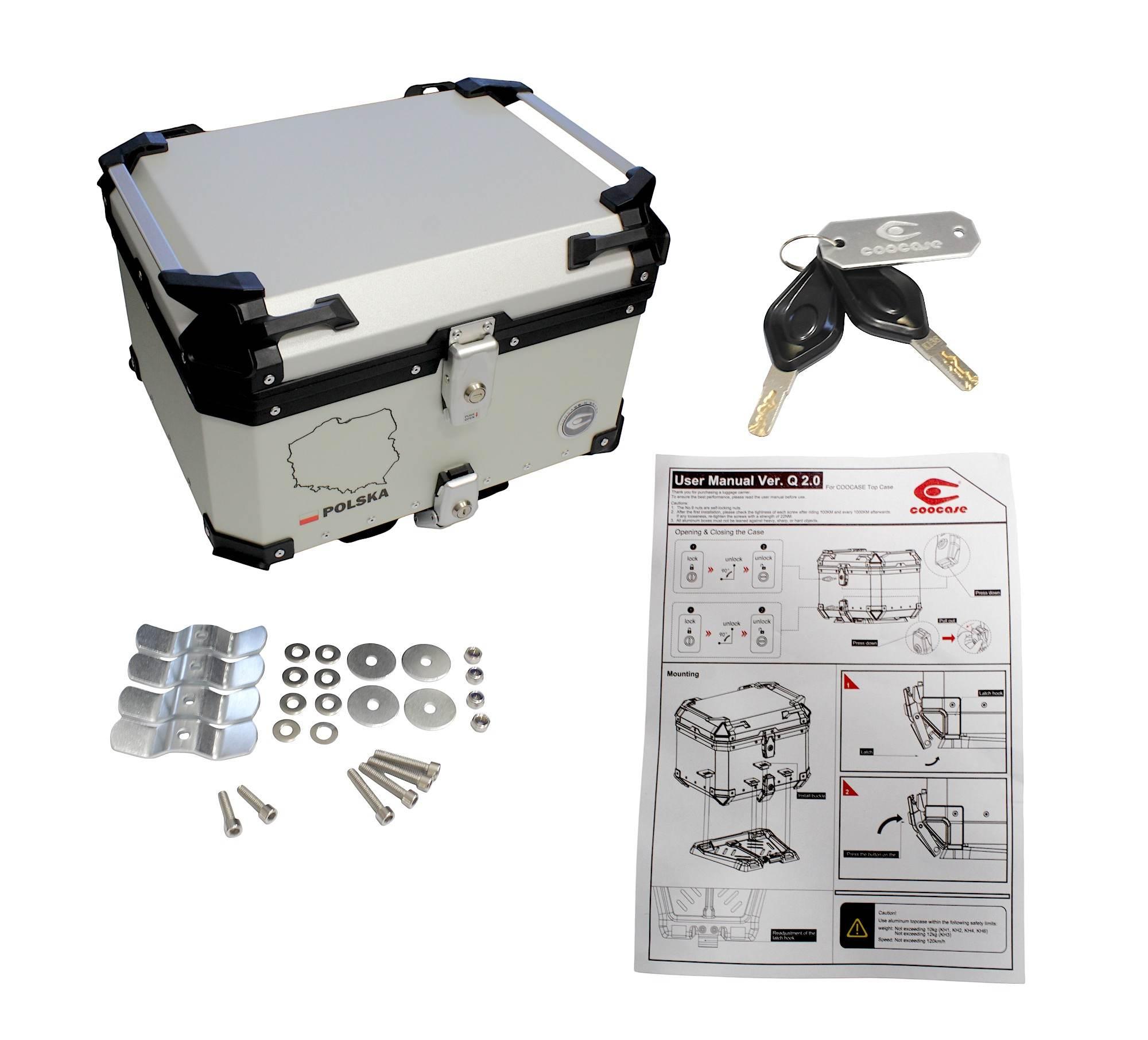 Kufer centralny aluminiowy coocase 55l srebrny z mapą pl + torbą wewnętrzną - zdjęcie 10