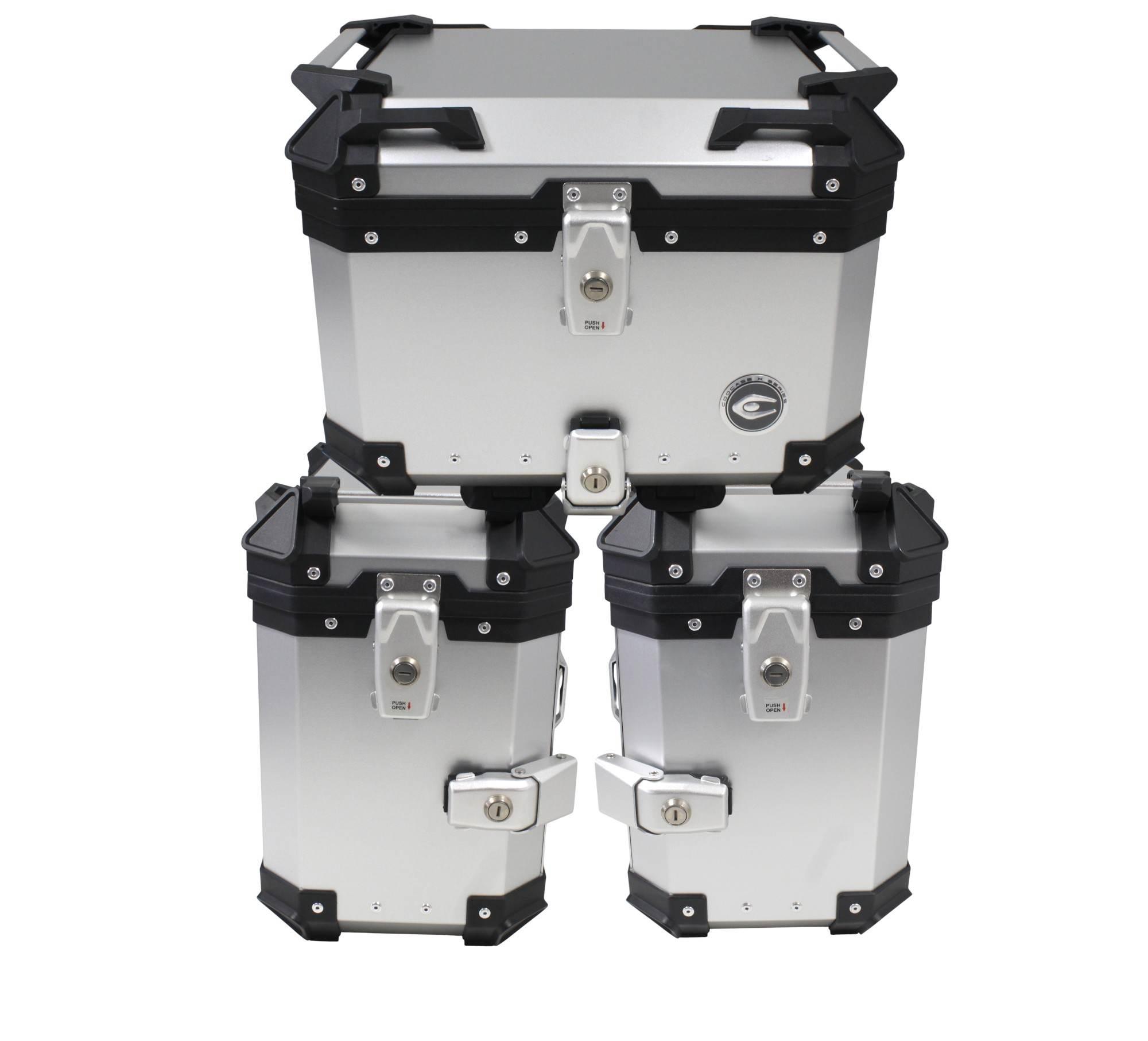 Zestaw 3 kufrów aluminiowych (2x36l symetryczne + 45l) coocase srebrny z