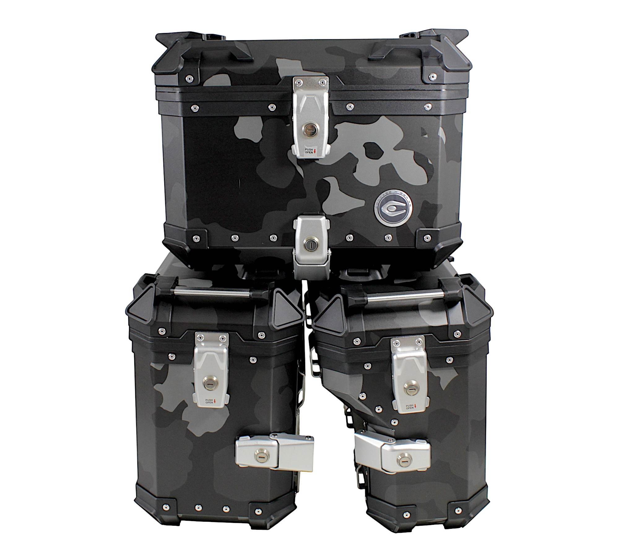 Zestaw 3 kufrów aluminiowych (30l asymetryczny + 36l + 45l) coocase szary