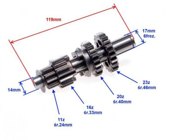 Wałek skrzynia biegów sprzęgłowy silnik 110 ccm 4t - zdjęcie 2